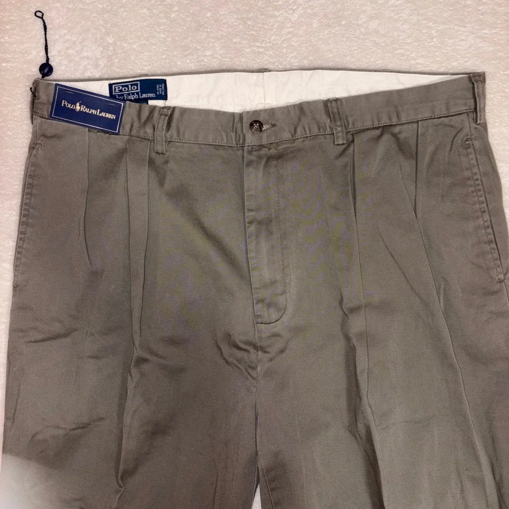 VINTAGE POLO RALPH LAUREN Andrew Pant Mens 40/30 Olive‎ Green Pleated Chino NEW